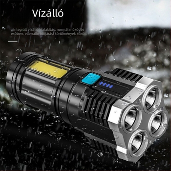 LED zseblámpa COB oldalsó fénnyel, USB töltés, 5W, 600mAh, kézi nyomással energiatermelés