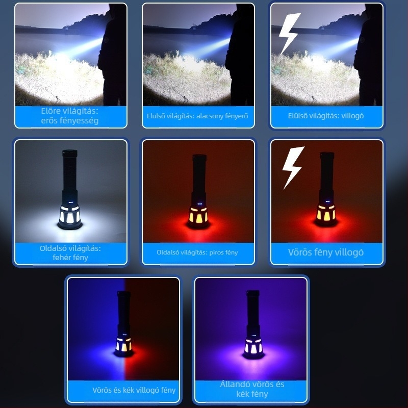 SW Kültéri lézeres zseblámpa, 10W, 1800mAh, hatótáv 200–500m, üzemidő 4–6 óra, újratölthető