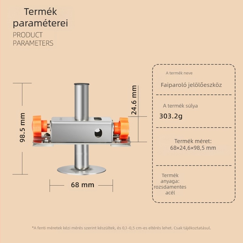 Faipari vonaljelző eszköz rozsdamentes acélból, többfunkciós
