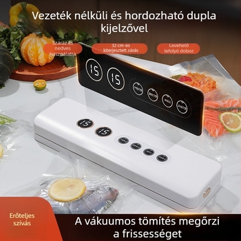 Hordozható vákuumzáró készülék száraz és nedves élelmiszerekhez, USB-tápellátás, 35W/7,4V, ABS műanyag burkolat, 500–1000 ml kapacitás
