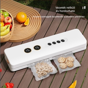 Hordozható vákuumzáró készülék száraz és nedves élelmiszerekhez, USB-tápellátás, 35W/7,4V, ABS műanyag burkolat, 500–1000 ml kapacitás