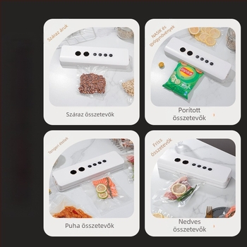 Hordozható vákuumzáró készülék száraz és nedves élelmiszerekhez, USB-tápellátás, 35W/7,4V, ABS műanyag burkolat, 500–1000 ml kapacitás