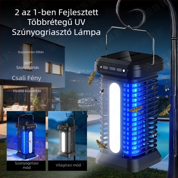 LED szúnyogirtó lámpa beltéri és kültéri használatra, LED csapdával és elektrosokkal, beépített 4000–5000mAh akkumulátor, 1–3 óra töltés, 21–30 m² lefedettség