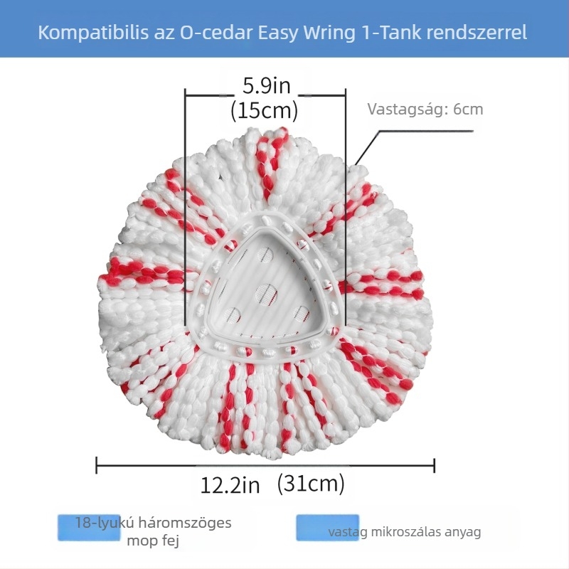 Mop fej belső bevonattal a mélytisztításhoz, cserefej forgó háromszöges csatlakozással, rostanyagú mop kendők (20 db), 2023 téli bevezetés
