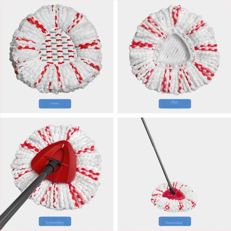 Mop fej belső bevonattal a mélytisztításhoz, cserefej forgó háromszöges csatlakozással, rostanyagú mop kendők (20 db), 2023 téli bevezetés