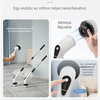 Háztartási elektromos tisztítóecset – kettős használatú hosszú és rövid fej, kézi, újratölthető, vezeték nélküli és hordozható; modell 9NI1, 25W, 5V, 50Hz