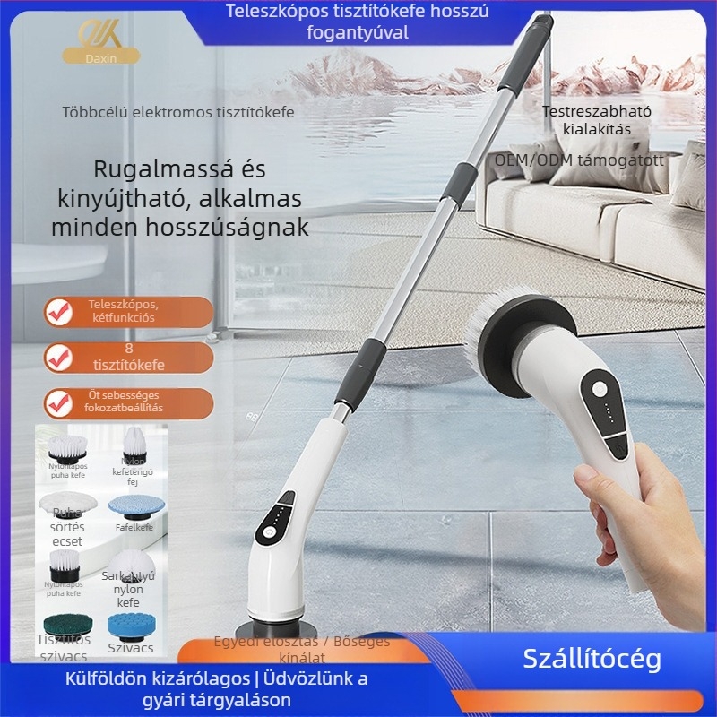 Háztartási elektromos tisztítóecset – kettős használatú hosszú és rövid fej, kézi, újratölthető, vezeték nélküli és hordozható; modell 9NI1, 25W, 5V, 50Hz