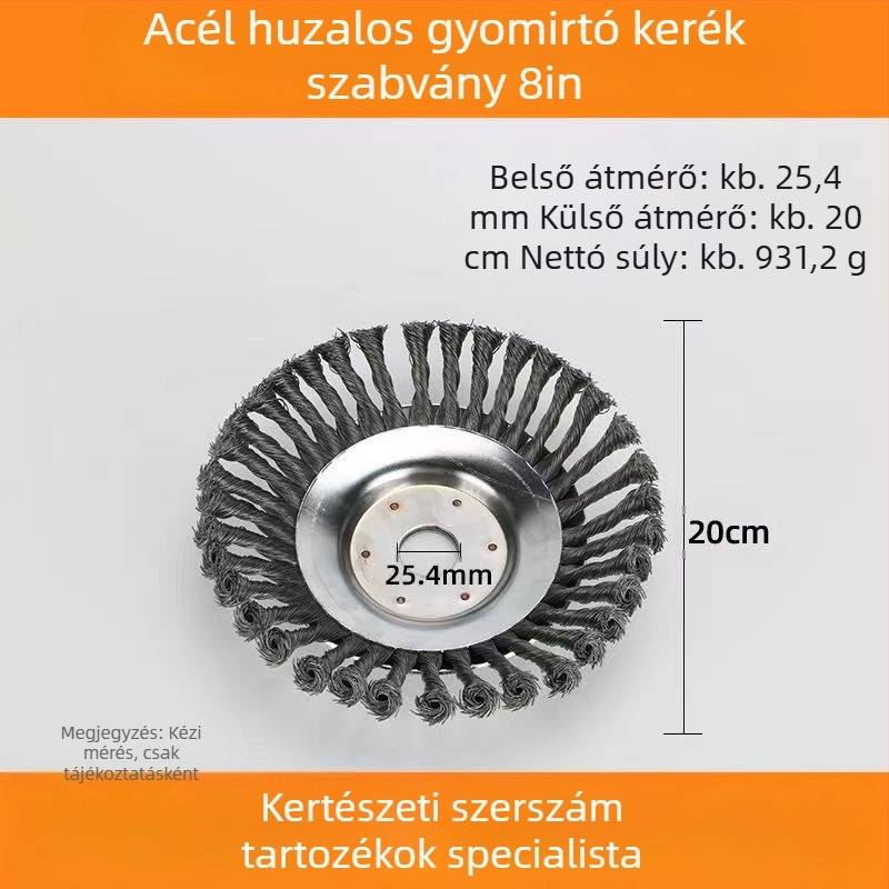 Fűnyíró acéldrótos gyomirtó kerék – Luckland, fém, tömeg 0,5 kg, színes dobozos csomagolás