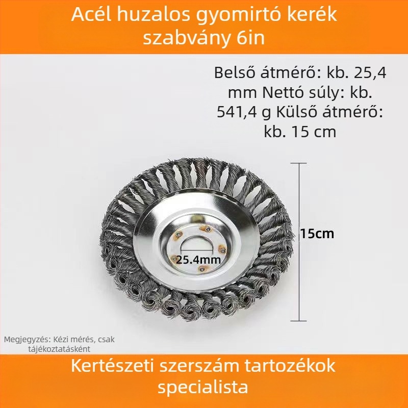 Fűnyíró acéldrótos gyomirtó kerék – Luckland, fém, tömeg 0,5 kg, színes dobozos csomagolás