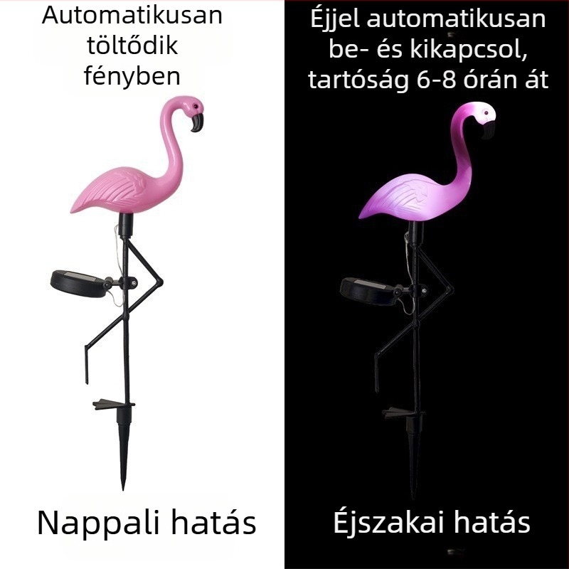LX-HLN Flamingó napelemes kertlámpa – LED, IP55, 0.05W, 1.2V, 6–12 órás folyamatos világítás