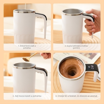 Rozsdamentes acélból készült elektromos fehérje por shaker pohár — hordozható kávés pohár (320 g, rozsdamentes acél, elektromos motor, logó nyomtatás elérhető)