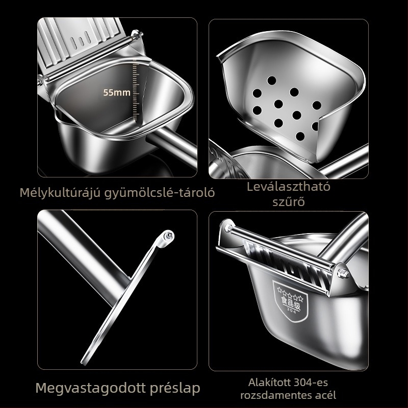 Kézi gyümölcs- és zöldséglé készítő — hordozható kempingezéshez, szétszedhető, 304 rozsdamentes acélból, többfunkciós citromprés