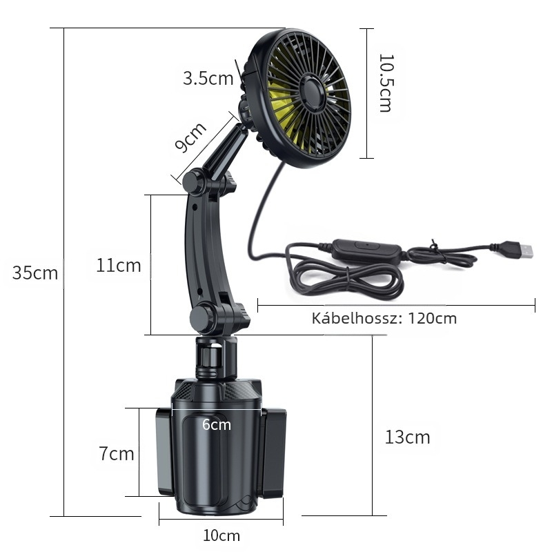 Autóventilátor többfunkciós pohártartóval, ABS ház, modell 9056, a műszerfalhoz, testreszabás elérhető