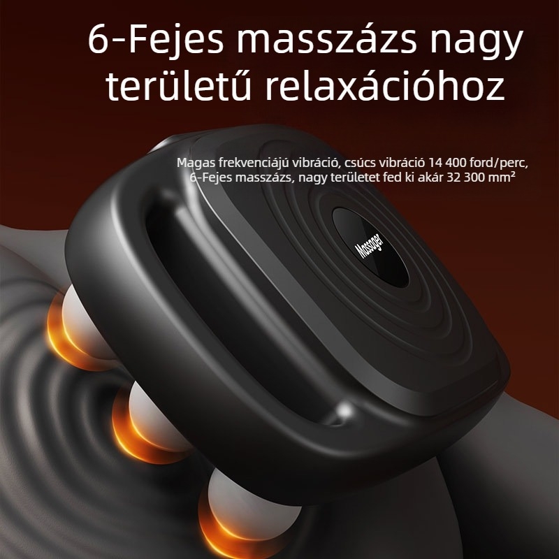 Hatfejű fascia masszírozó teljes testhez, kefés motor, beépített akkumulátor 2000–4000 mAh, 5+ sebesség, zaj 36–45 dB