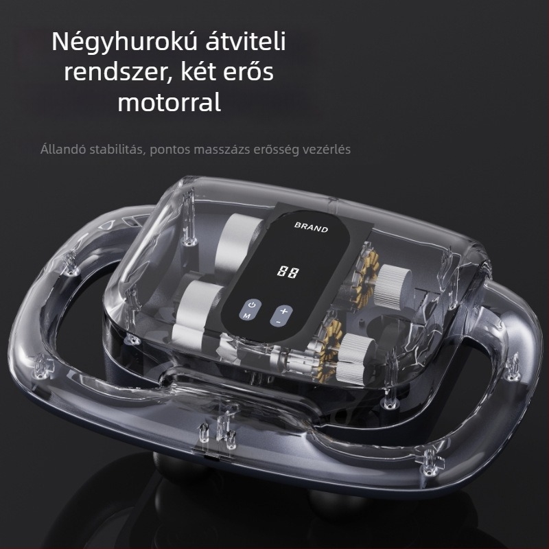 Hatfejű fascia masszírozó – kefés motor, LCD kijelző, többszintű szabályozás, intelligens kikapcsolás, beépített 1200–2000 mAh akkumulátor, 3–6 óra üzemidő, zaj 36–45 dB