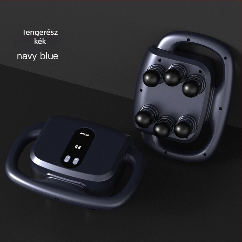 Hatfejű fascia masszírozó – kefés motor, LCD kijelző, többszintű szabályozás, intelligens kikapcsolás, beépített 1200–2000 mAh akkumulátor, 3–6 óra üzemidő, zaj 36–45 dB