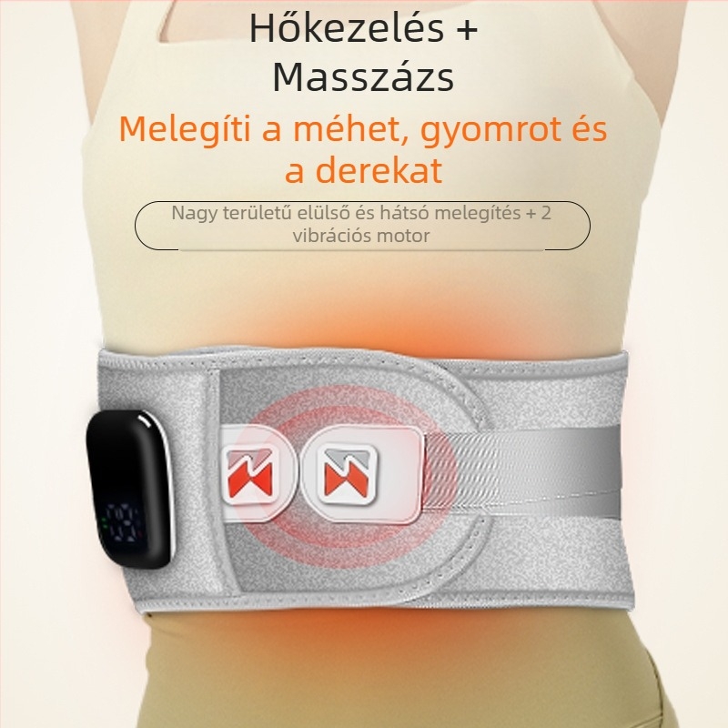 Vezeték nélküli fűtésű, rezgő derékmasszírozó vörösfény-terápiával, USB tápegységgel, 3 fokozat, 8+ masszázsfej, melegítő kompresszió