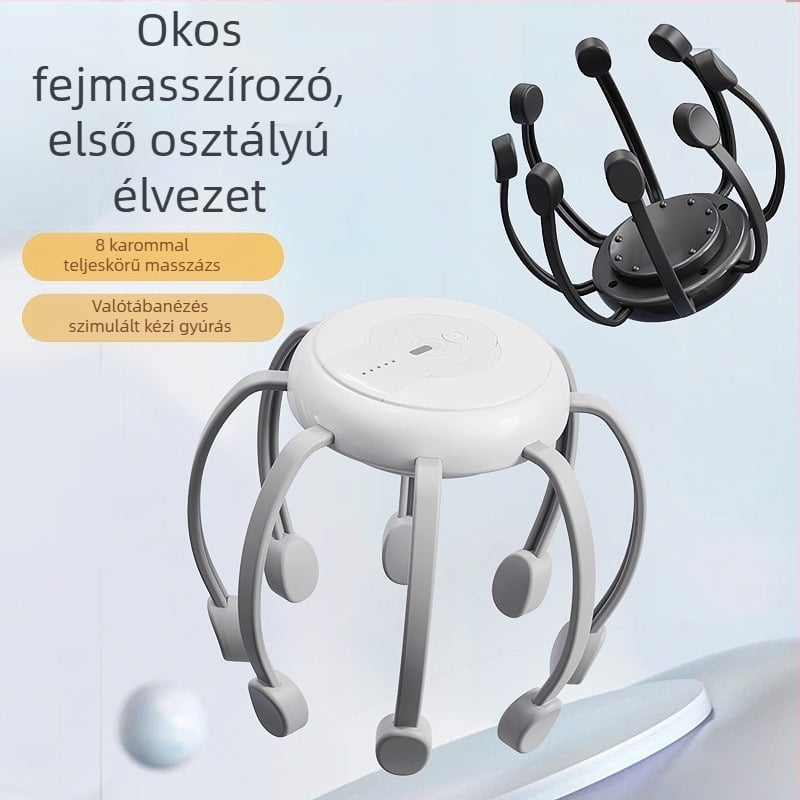 Nyolcszárnyú fejmasszírozó – újratölthető, gombos vezérlés, 4 fokozat vibráció, modell JX-001