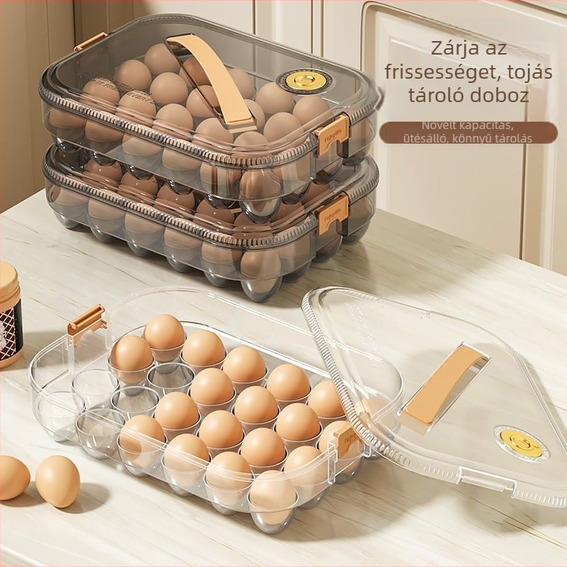 Tojás tároló doboz a hűtőbe – egyszerű műanyag, tojás rendező, friss marad, zárható