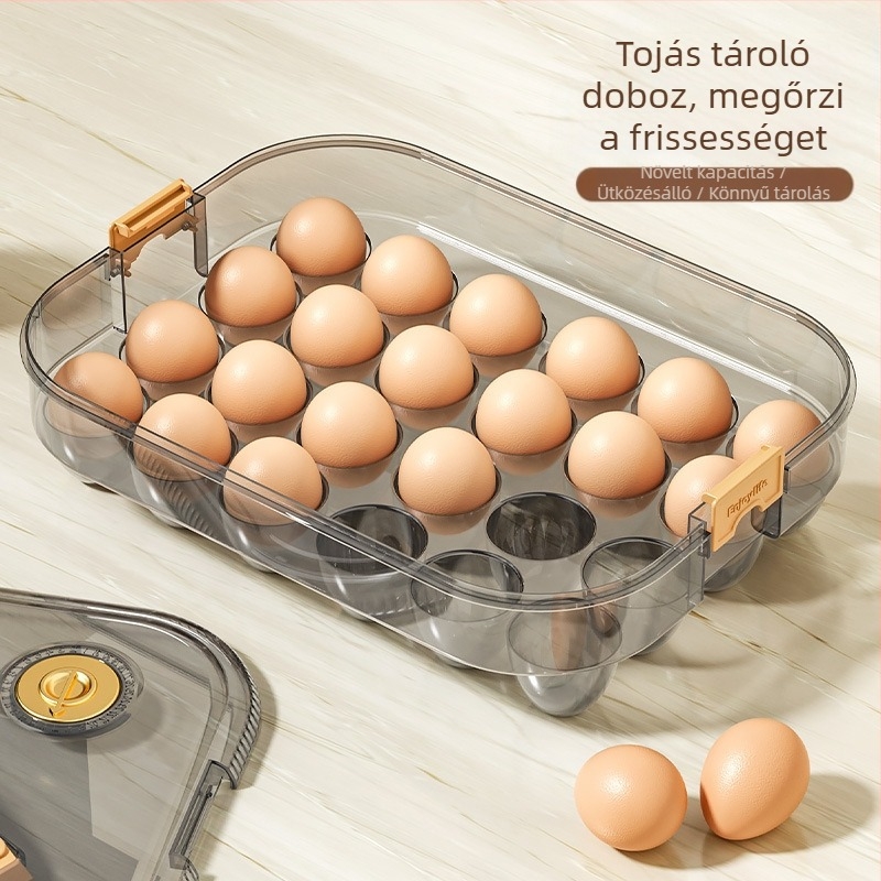 Tojás tároló doboz a hűtőbe – egyszerű műanyag, tojás rendező, friss marad, zárható