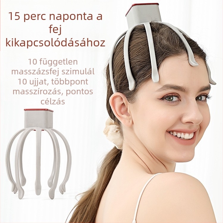 Fejmasszírozó vibrációval a fejbőr ellazítására és alvás támogatására – újratölthető, teljesen automata, többdimenziós kialakítás