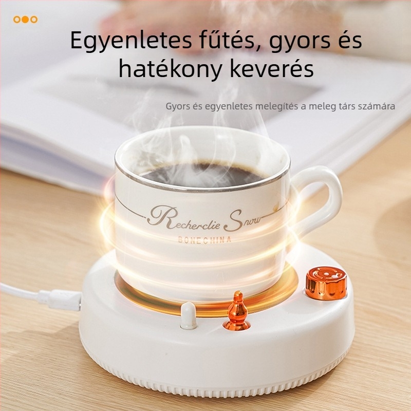 Műanyag házú kávés bögramelegítő, hálózatról üzemelő, gombos vezérlés, működés gombbal, automatikus kikapcsolás nélkül