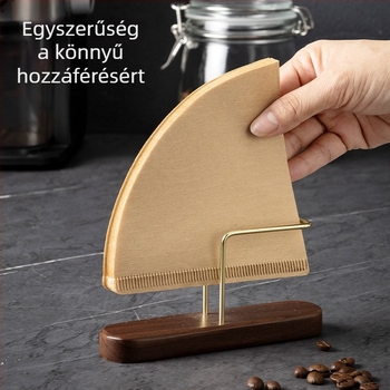 Kávéfilter tartó, függőleges V-formájú, univerzális, diófából és rozsdamentes acélból, V60 szűrőpapírokhoz