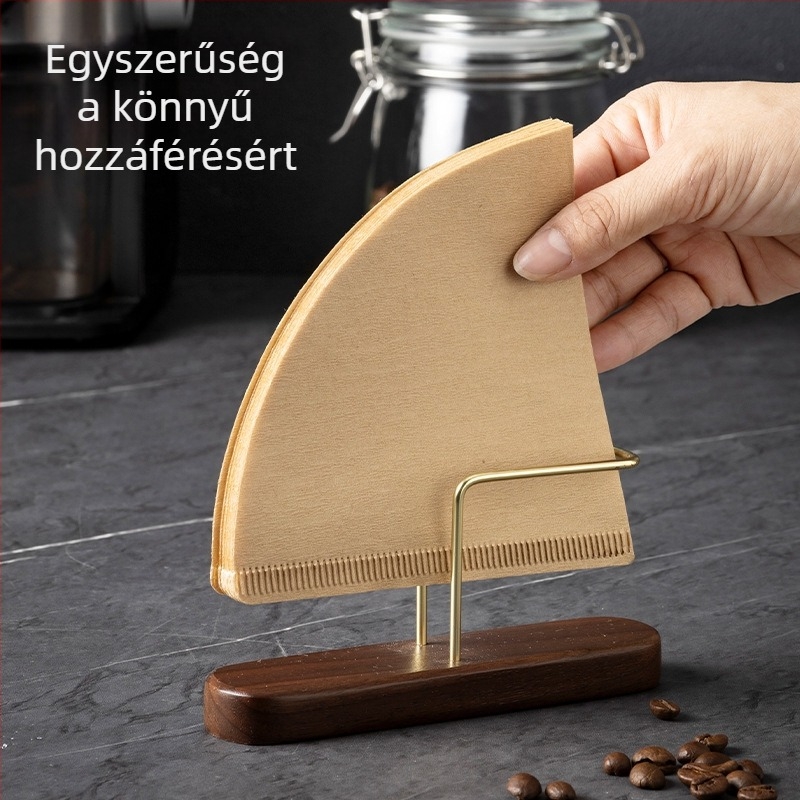 Kávéfilter tartó, függőleges V-formájú, univerzális, diófából és rozsdamentes acélból, V60 szűrőpapírokhoz