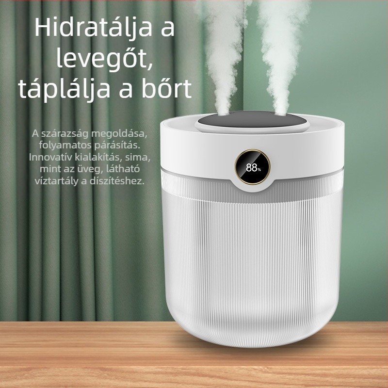 Párásító készülék, 2L kapacitás, kettős permetező kimenet, USB tápegység, aromaterápia, digitális kijelző