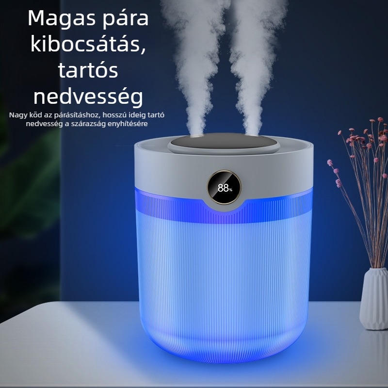 Párásító készülék, 2L kapacitás, kettős permetező kimenet, USB tápegység, aromaterápia, digitális kijelző