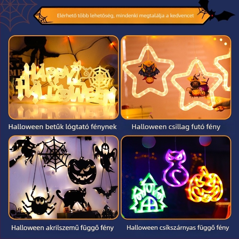 Halloween betűs lámpa szívófejjel – Műanyag, Függő dekoráció ablakhoz, oldalelrendezési elem, stílus 384232785