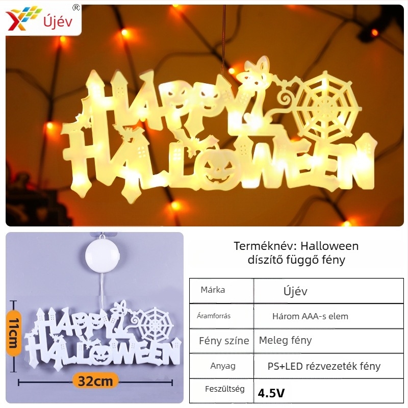 Halloween betűs lámpa szívófejjel – Műanyag, Függő dekoráció ablakhoz, oldalelrendezési elem, stílus 384232785