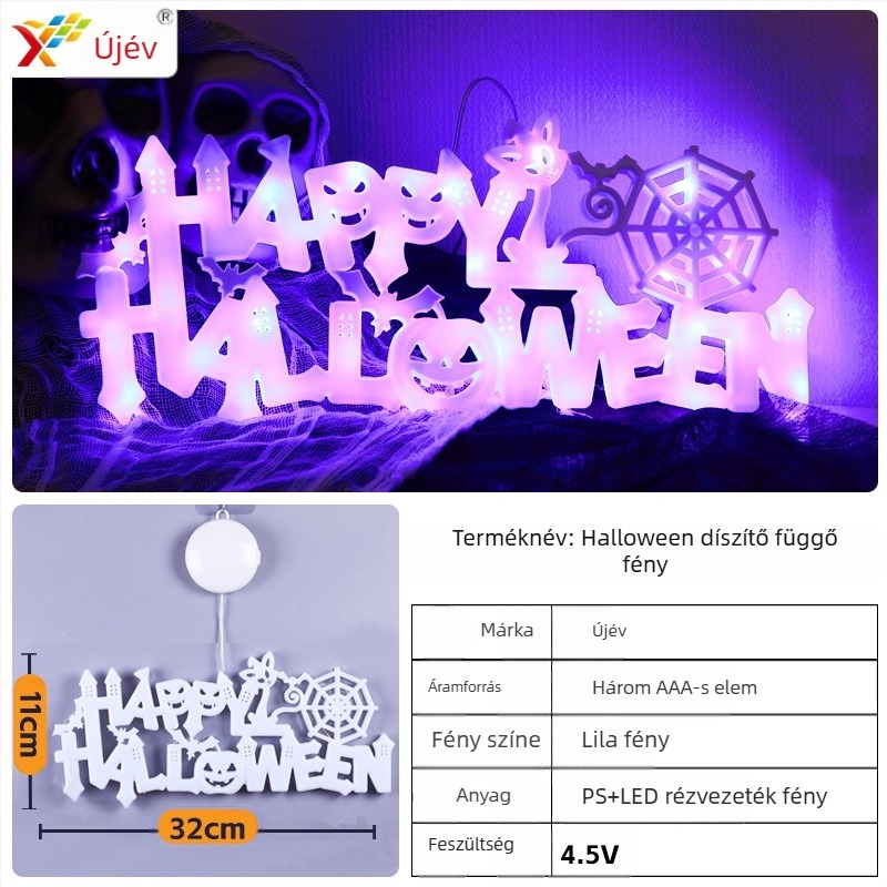 Halloween betűs lámpa szívófejjel – Műanyag, Függő dekoráció ablakhoz, oldalelrendezési elem, stílus 384232785