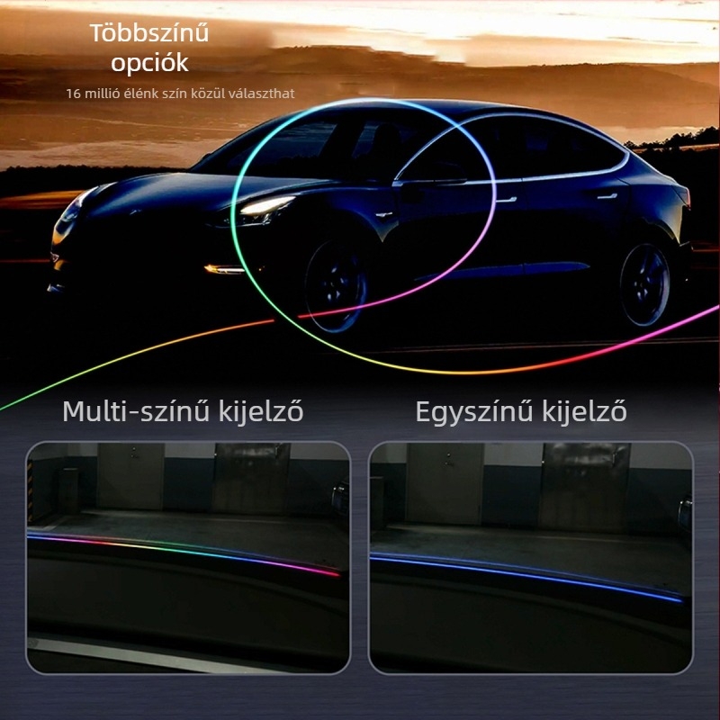Autó környezeti világítás színes akril elülső hangelnyelő sávval, app-vezérlés, vezetékek nélkül (12V; 0.1A; szilikon + akril; általános kompatibilitás)