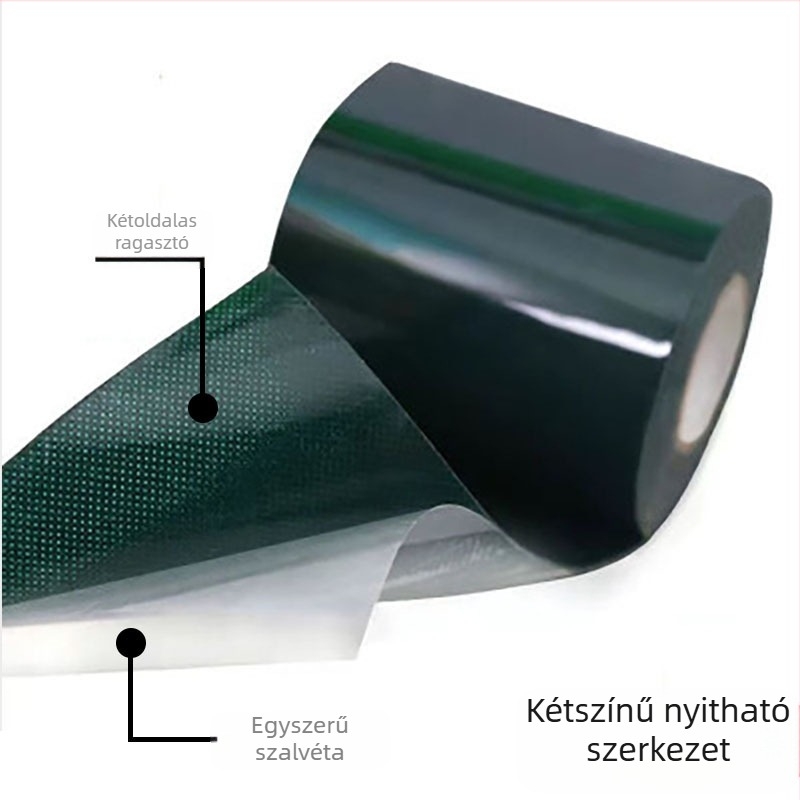 Műfüves varratszalag, kétoldalas, nem szövött alapú hátoldallal, gumi-alapú ragasztó, 0,6 mm vastagság, papírmag