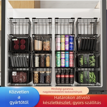 Többszintes fém toló tároló hűtőszekrényhez — szénacél, multifunkcionális, telepítés nélküli, modern letisztult kialakítás