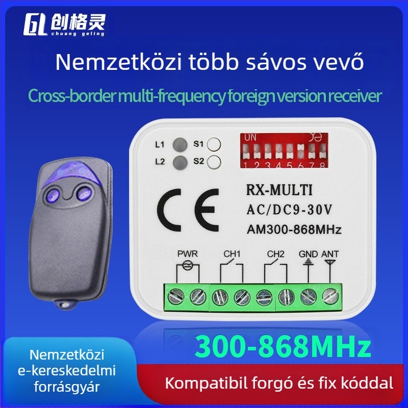 Vezeték nélküli távvezérlő kapcsoló kapu- és hozzáférés-vezérléshez - CE tanúsítvány, -20 °C-tól +50 °C-ig működik; alkalmas garázsajtók, sorompók és világítás vezérlésére.