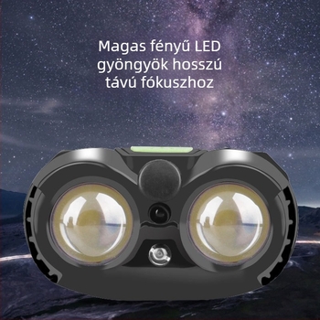 LED fejfény, USB-töltésű, vízálló, 10 m hatótáv, 20 órás üzemidő