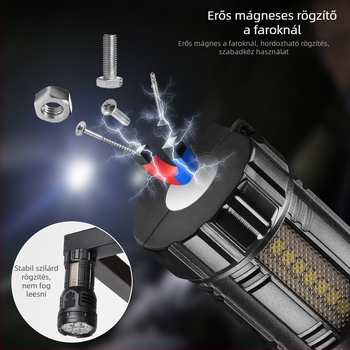 Kilenc szemű szörny dizájnú mini műanyag zseblámpa, oldalsó világítás, COB LED, mágneses farok, oldalsó csipesz