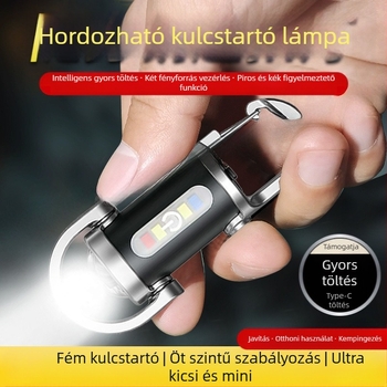 Hordozható kulcstartó zseblámpa – alumínium test; újratölthető; 360°-os forgás; teljesítmény 15–20W; fénysugár 50 m-ig