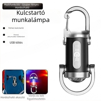 Hordozható kulcstartó zseblámpa – alumínium test; újratölthető; 360°-os forgás; teljesítmény 15–20W; fénysugár 50 m-ig