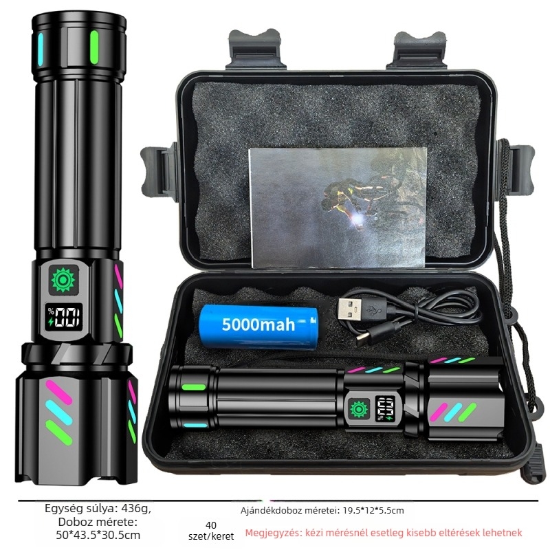 Többfunkciós LED zseblámpa 20W, 500 m+ hatótávolság, 360°-os forgás, kézi hajtás