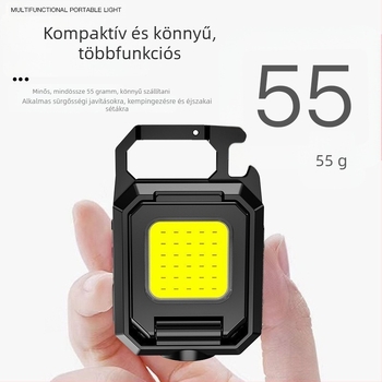 Háromfejű kulcstartó LED zseblámpa COB LED-del, alumíniumötvözet test, 800 mAh akkumulátor, 5W, hatótávolság akár 50 m