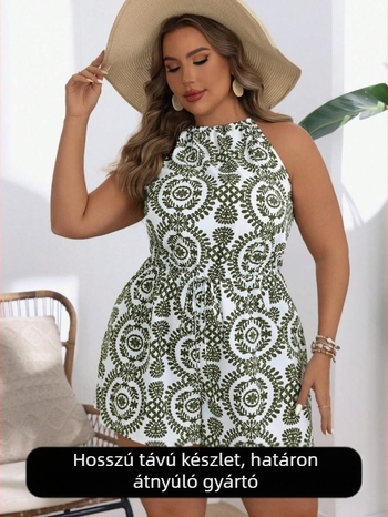 Női overál ujjatlan, hátsó rész nélküli, magas derék, 3/4 hosszú, poliészter