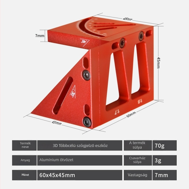 Onkel.J Faipari 45°-os szögjelölő és 90°-os vonalzó, kör középponti jelzővel