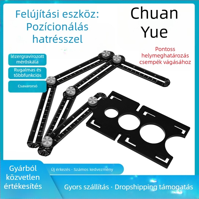 Hatoldalas összecsukható vonalzó csempe-nyílásokhoz, univerzális kőműves pozicionáló eszköz, szögmérő, alumíniumötvözet