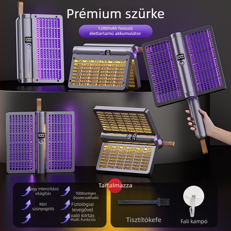 Négy az egyben elektromos szúnyogcsapó, 360°-os forgó, összecsukható, újratölthető, éjszakai fény, 11–20 m² lefedettség