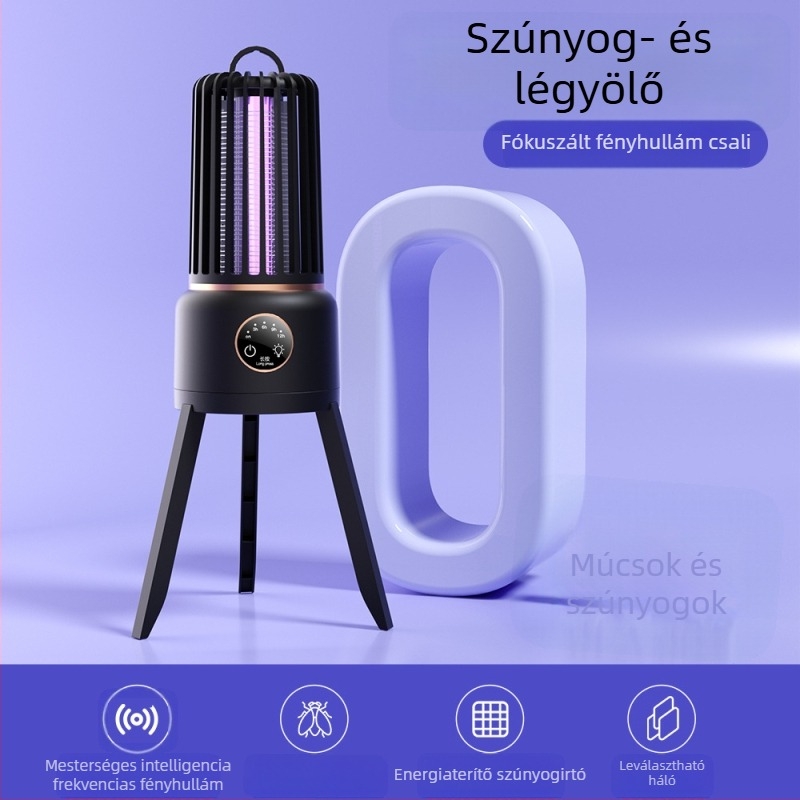 Beltéri/kültéri szúnyogirtó lámpa — LED fényhullám alapú csapda és elektromos halál, beépített 2000–2500mAh akkumulátor, 11–20㎡ lefedettség