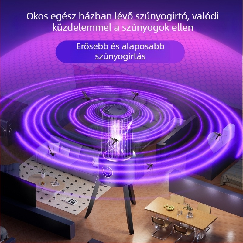 Beltéri/kültéri szúnyogirtó lámpa — LED fényhullám alapú csapda és elektromos halál, beépített 2000–2500mAh akkumulátor, 11–20㎡ lefedettség