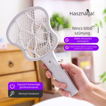 Elektromos kézi szúnyogcsapó LED-del, alumínium hálóval, rögzített fej, beépített akkumulátor nélkül, alkalmas 10 m²-ig